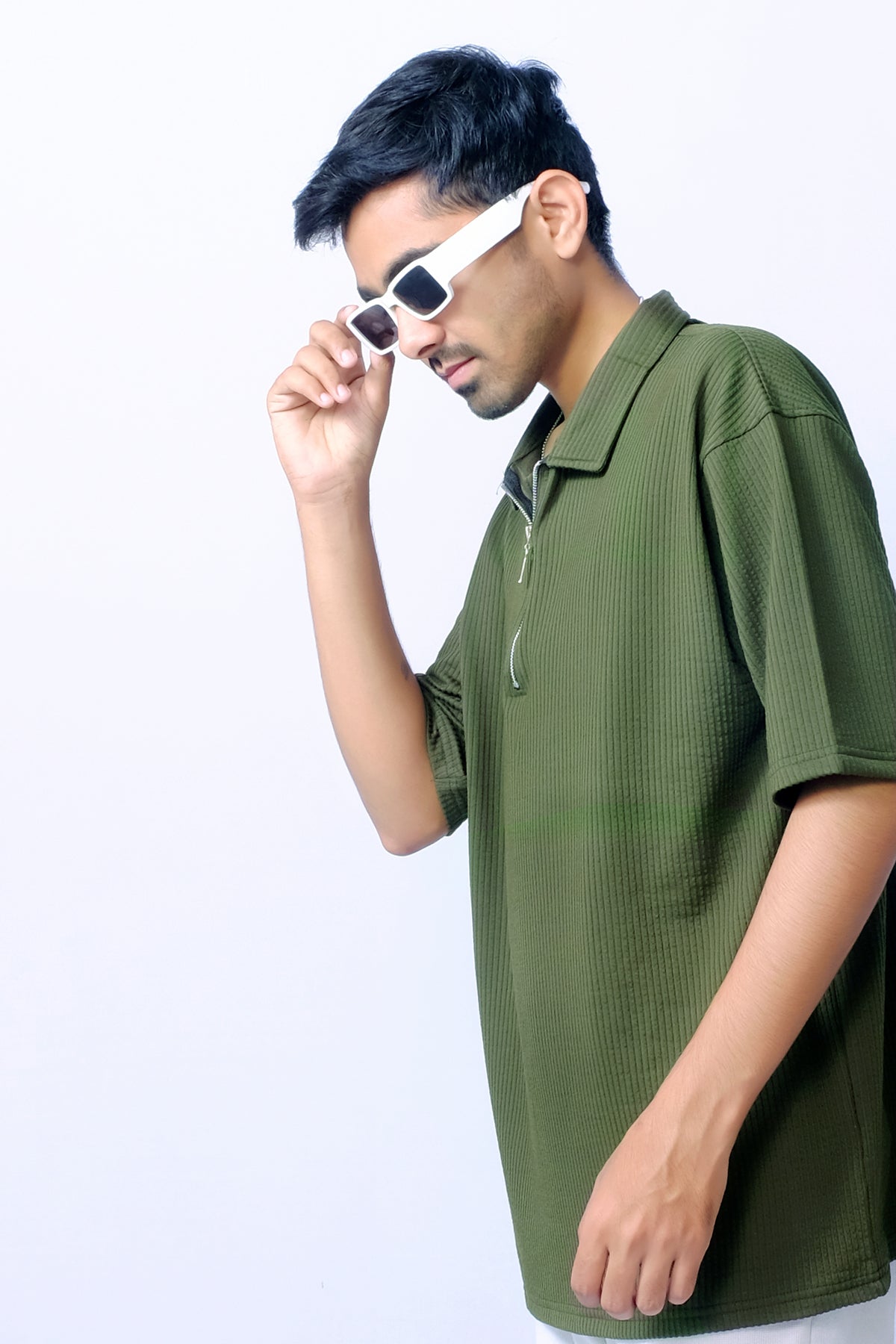 Ribbed Loose Fit Polo T-Shirt